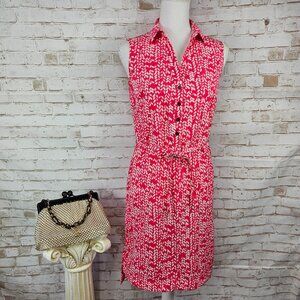 The Limited Size XS Pink/White Chevron Print Sleeveless Belted Shirt Dress FLAW